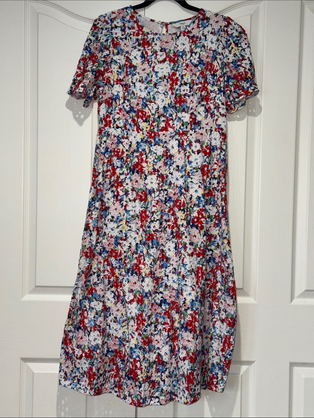 Pure Cotton Floral Cutwork Detail Midi Tea Dress